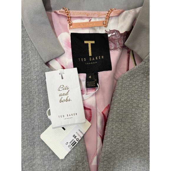 Ted Baker Womens Blazer Textured One-Button Tailored Jacket Gray US Size 10 NEW - Picture 4 of 7